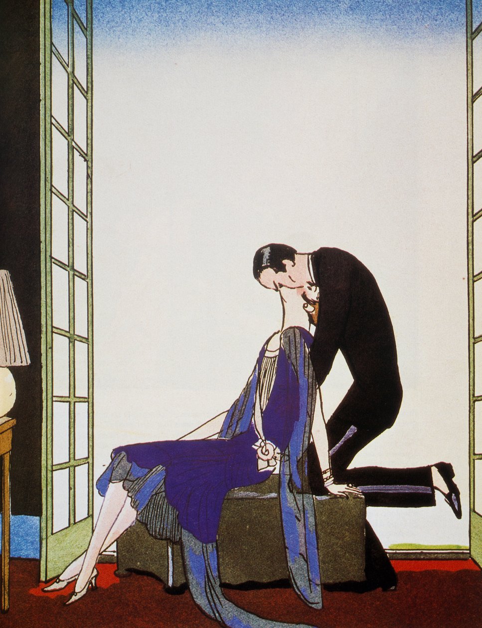 Tűz, George Barbier (1882-1932) litográfiája, Falbalas et Fanfreluches, Almanach des Modes Presentes, Passees et Futures alkotó: Georges Barbier