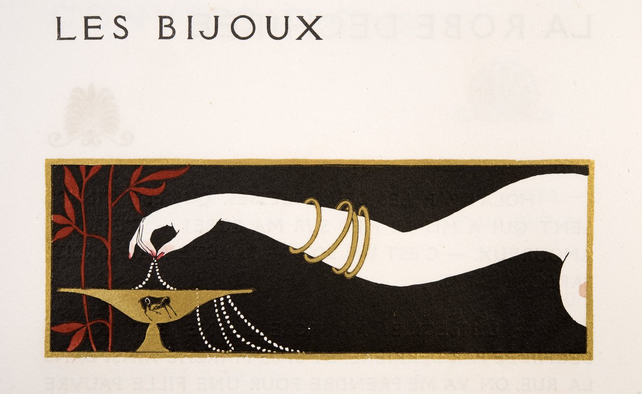 Ékszerek, illusztráció a Les Chansons de Bilitisből, Pierre Louys, pub. 1922 (sablonnyomat) alkotó: Georges Barbier