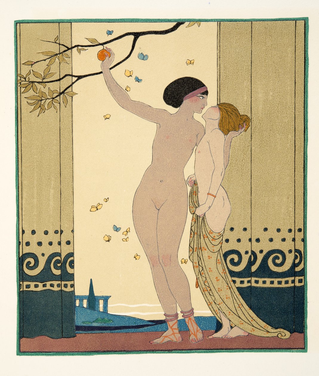 Tanács, illusztráció a Les Chansons de Bilitisből, Pierre Louys, pub. 1922 (sablonnyomat) alkotó: Georges Barbier