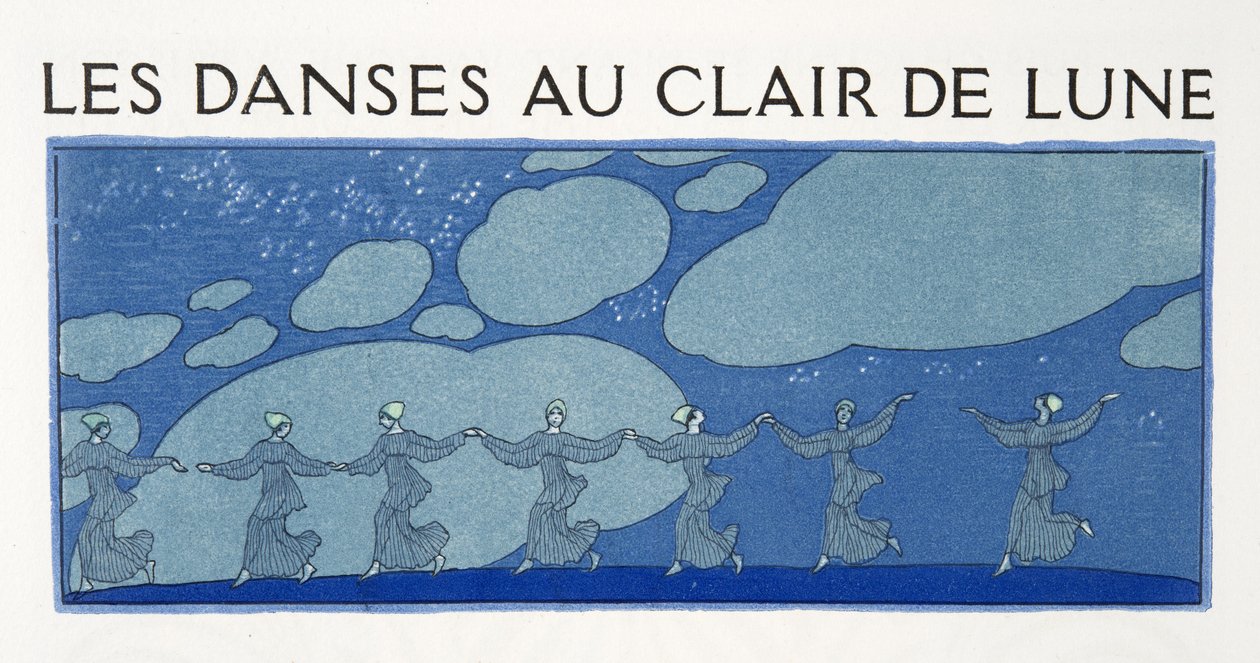 Holdfényes táncok, illusztráció a Les Chansons de Bilitisből, Pierre Louys, pub. 1922 (sablonnyomat) alkotó: Georges Barbier