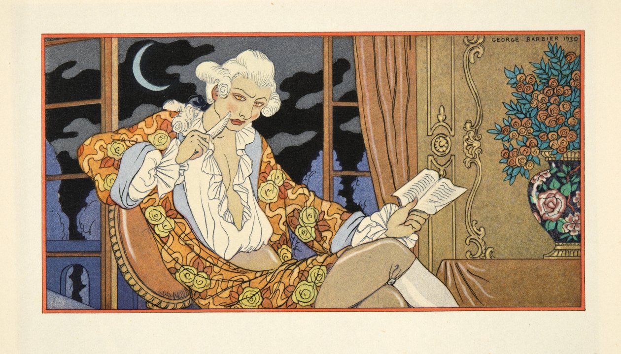LXXXVIII. levél, Cecile Volanges Valmont vikomtjának, Pierre Chodlerlos de Laclos (1741-1803) „Les Liaisons Dangereuses” című művéből, pub. 1934 (sablonnyomat) alkotó: Georges Barbier