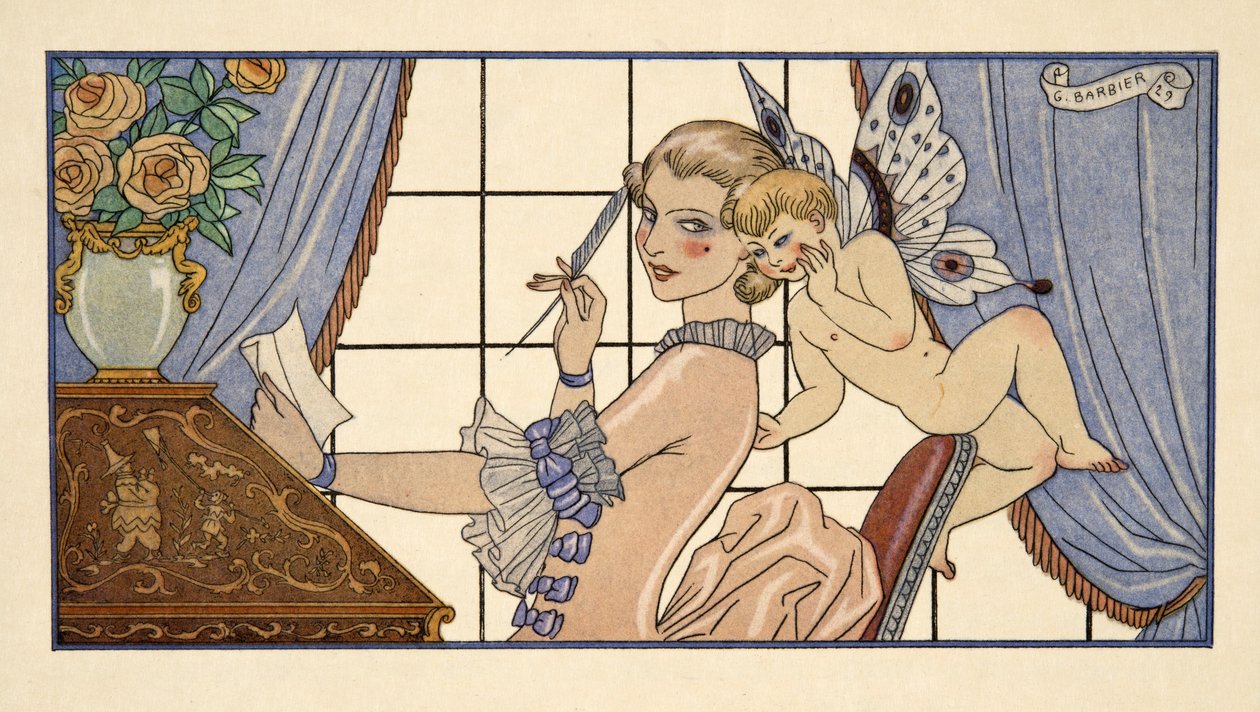 Első levél Pierre Choderlos de Laclos (1741-1803) „Les Liaisons Dangereuses” című művéből, pub. 1934 (sablonnyomat) alkotó: Georges Barbier