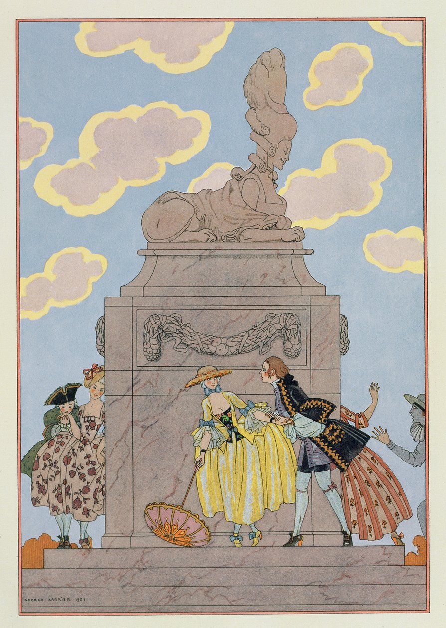 Mandolin, Paul Verlaine (1844-96) „Fetes Galantes” című illusztrációja, 1928 (stencilnyomat) alkotó: Georges Barbier