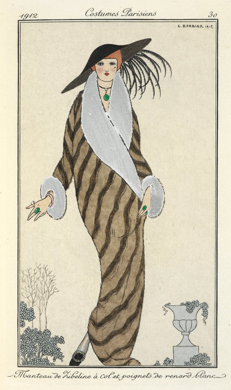 "Libeline kabát fehér róka gallérral és mandzsettával." alkotó: Georges Barbier