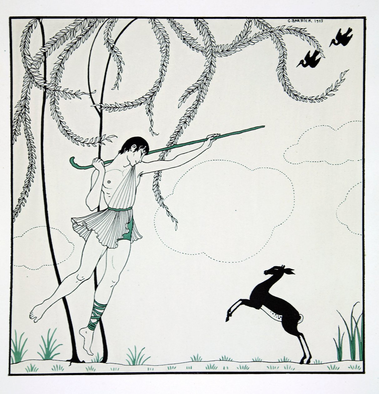 Narcisse, a „Designs on the dances of Vaslav Nijinsky” (1889-1950) című sorozatból. Georges Barbier (1882-1932), Pochoir Print alkotó: Georges Barbier