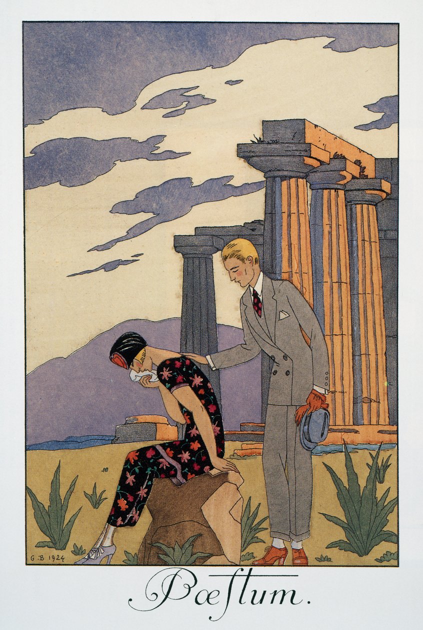 Paestum, George Barbier (1882-1932) litográfiája, Falbalas et Fanfreluches, Almanach des Modes Presentes, Passees et Futures alkotó: Georges Barbier