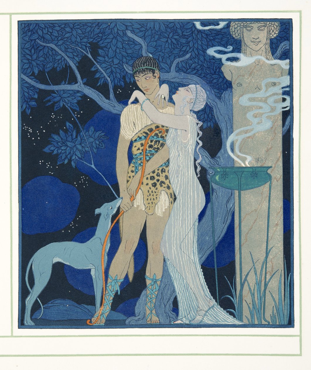 Phedre és Hippolyte, a Vígjáték karakterei, kocsma. 1922 (sablonnyomat) alkotó: Georges Barbier