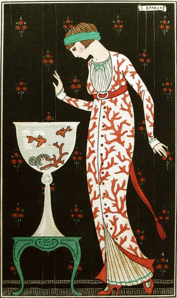 "Brochee selyem beltéri ruha" 1913 (stencil) alkotó: Georges Barbier