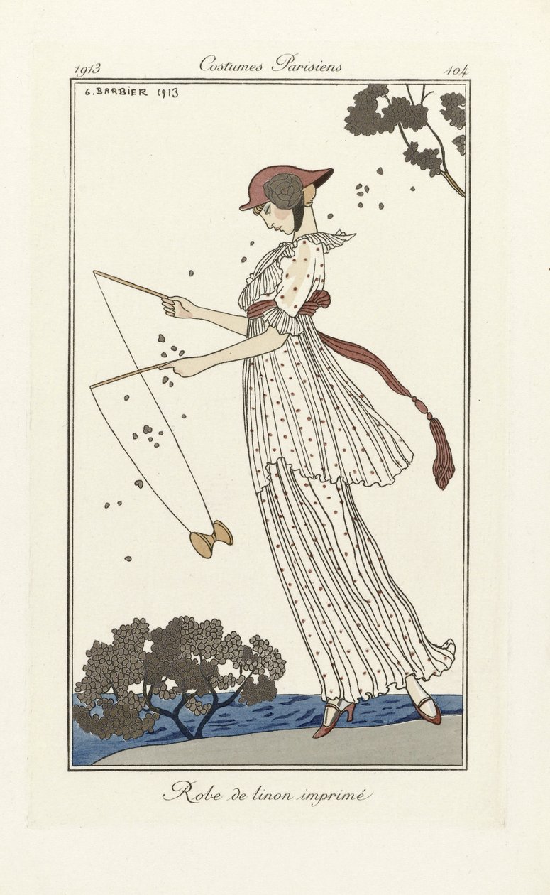 Robe de Linon Printed, Costumes Parisien, Pub.1913 (stencilprint) alkotó: Georges Barbier