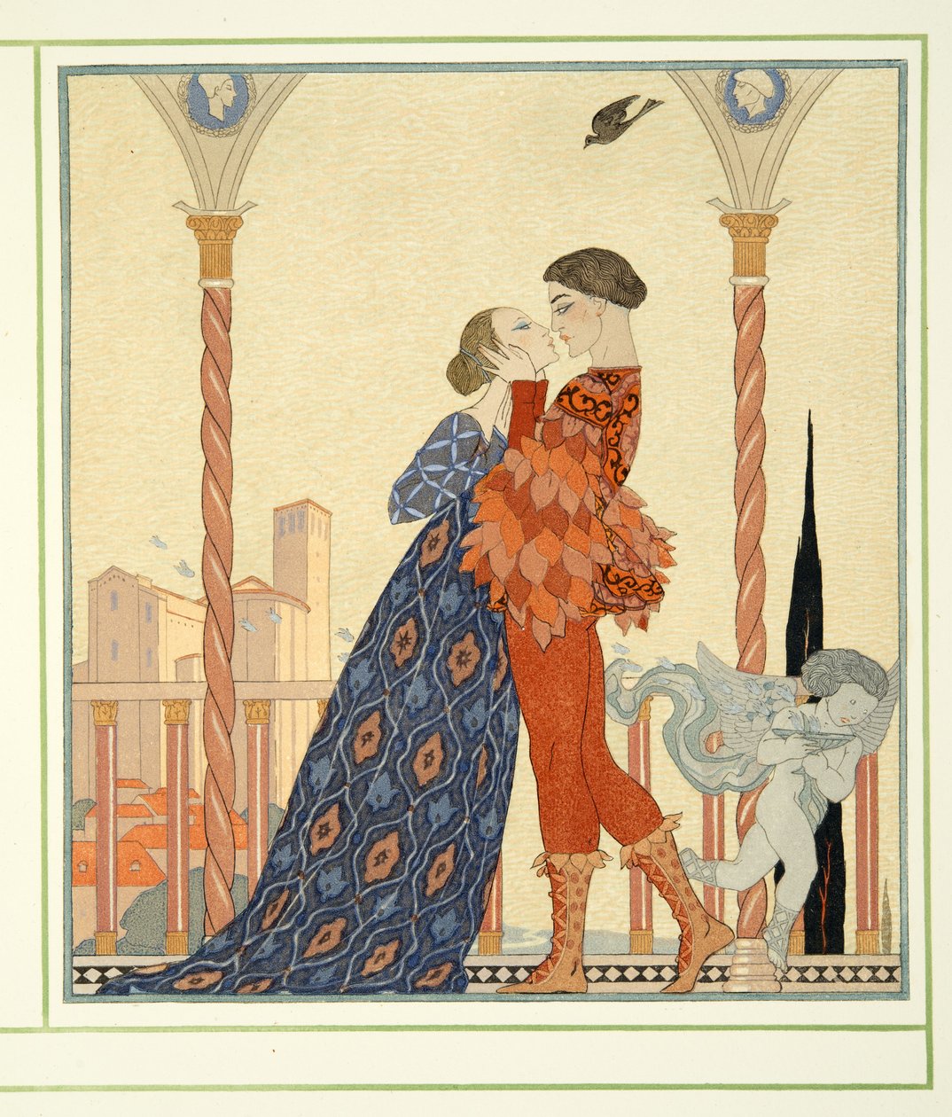 Rómeó és Júlia a Personages de Comedie-ből, pub. 1922 (sablonnyomat) alkotó: Georges Barbier
