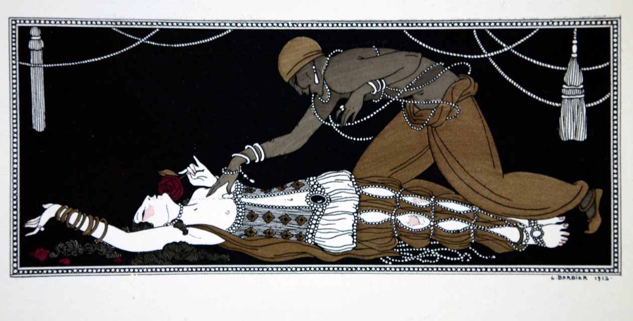 Scheherazade, a „Tervezések Vaslav Nijinsky táncaira” (1889-1950) sorozatból. Georges Barbier (1882-1932), Pochoir Print alkotó: Georges Barbier