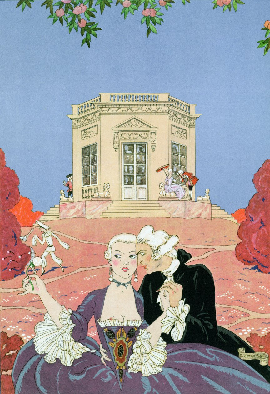 Az indolensek, Paul Verlaine (1844-96) „Fetes Galantes” című illusztrációja, 1928 (stencilnyomat) alkotó: Georges Barbier