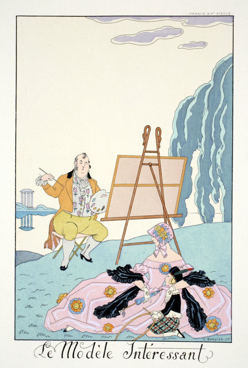 Az érdekes modell a „Falbalas és Fanfreluches, Jelen, Múlt és Jövő módok almanachjából” alkotó: Georges Barbier