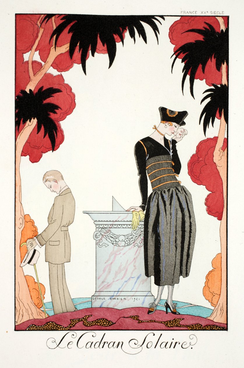 A napóra a „Falbalas et Fanfreluches, Jelen, Múlt és Jövő módok almanachjából” alkotó: Georges Barbier