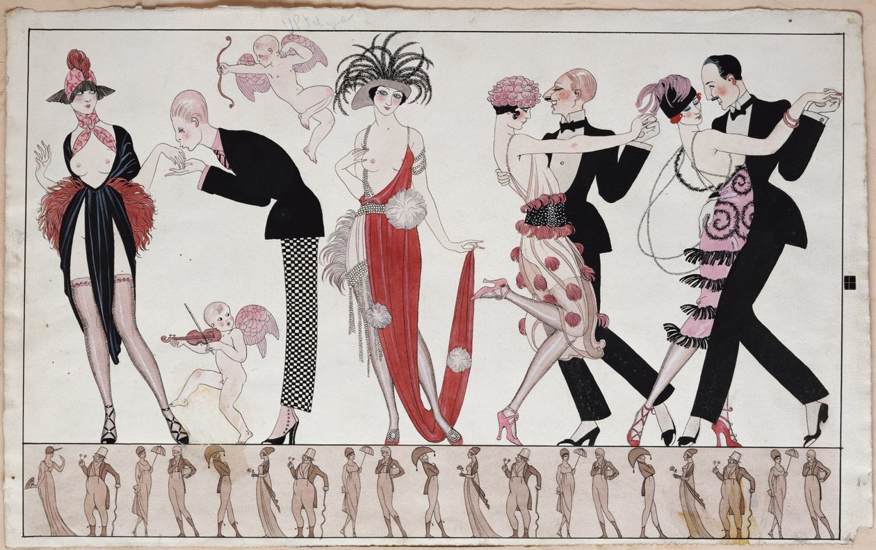 A tangó (toll, tinta és akvarell papíron) alkotó: Georges Barbier