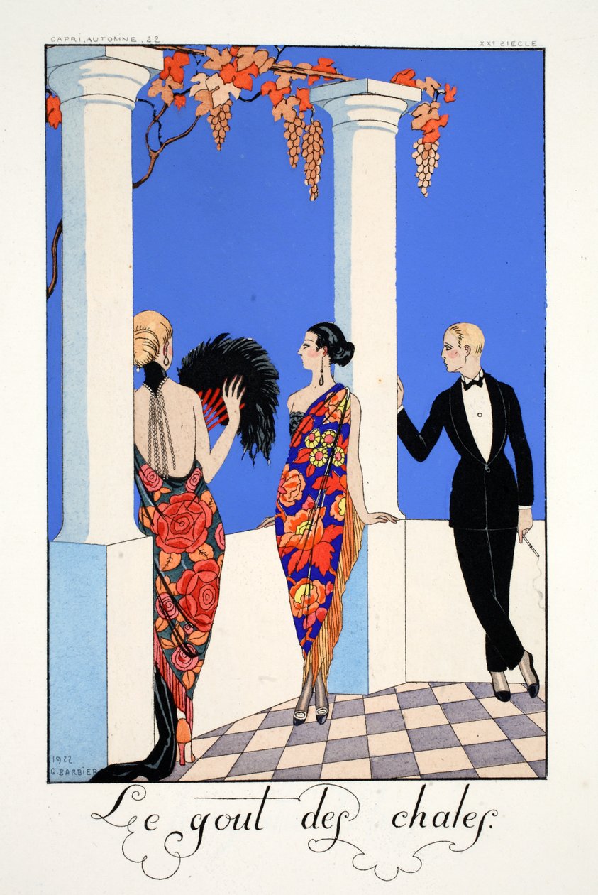 A kendők íze, a „Falbalas et Fanfreluches, A jelen, múlt és jövő módozatainak almanachja” c. alkotó: Georges Barbier