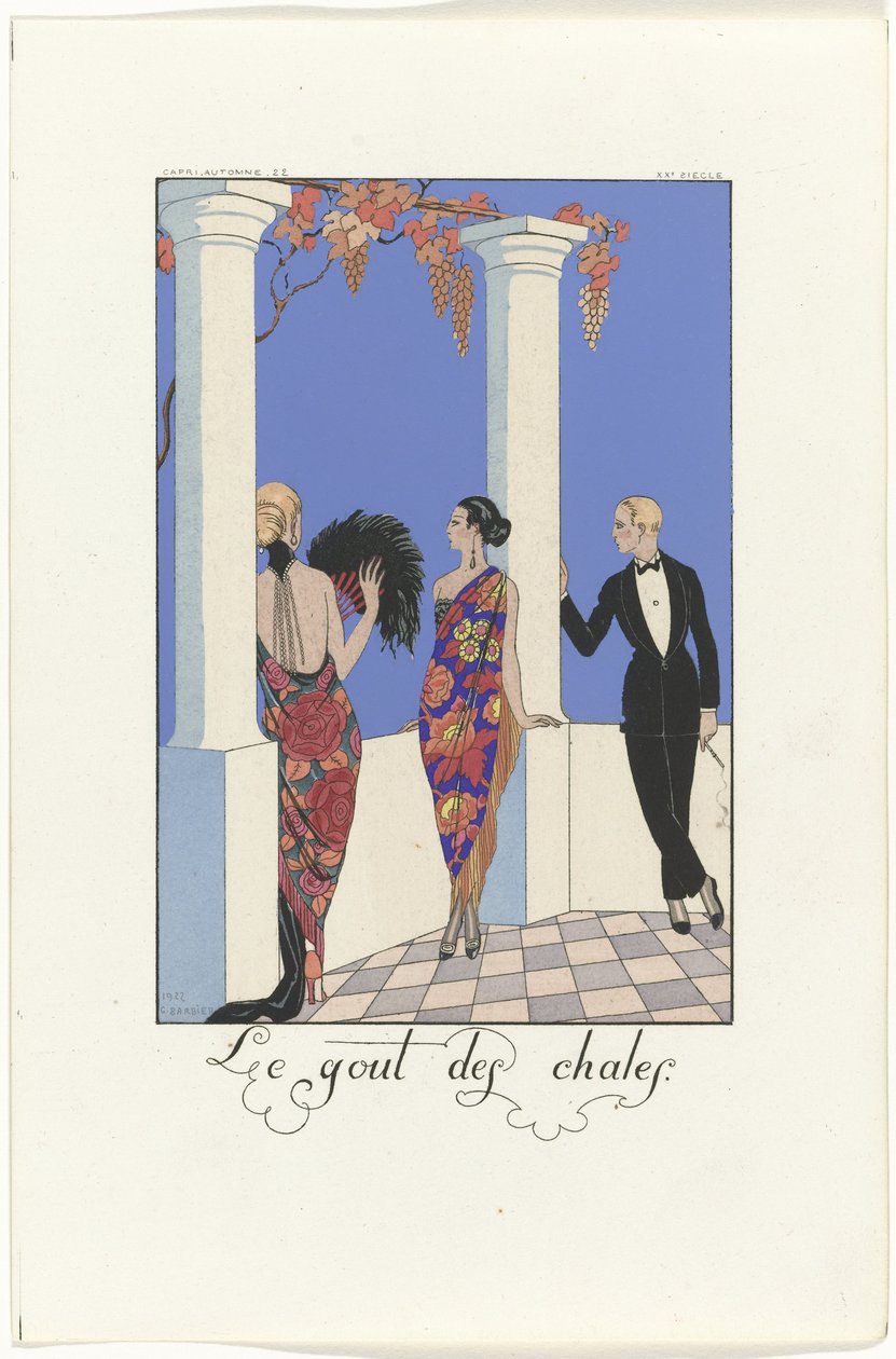 A kendő divatja a „Falbalas és Fanfreluches” sorozatból alkotó: Georges Barbier