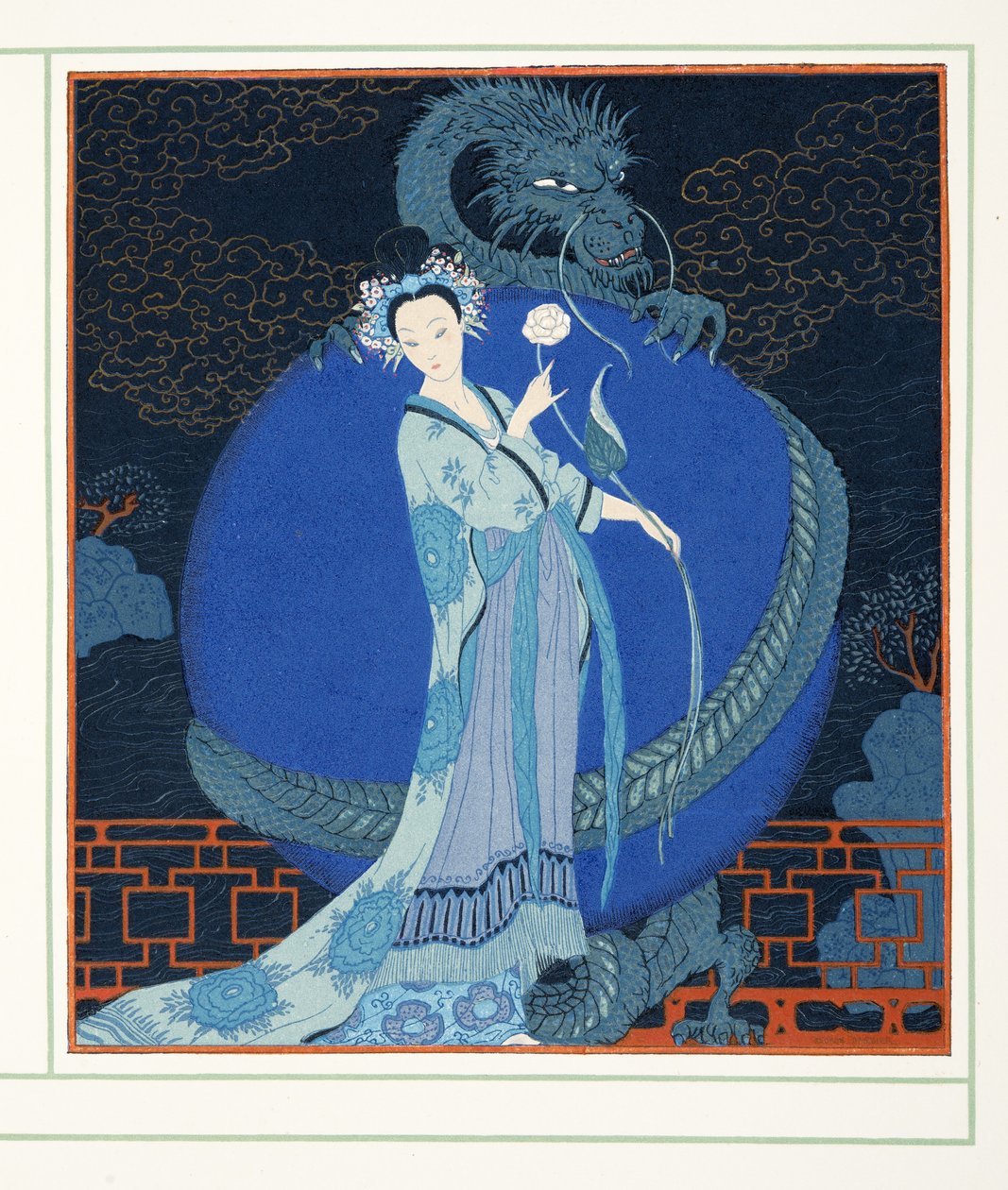 Turandot Kína hercegnője, a Personages de Comedie pubból. 1922 (sablonnyomat) alkotó: Georges Barbier