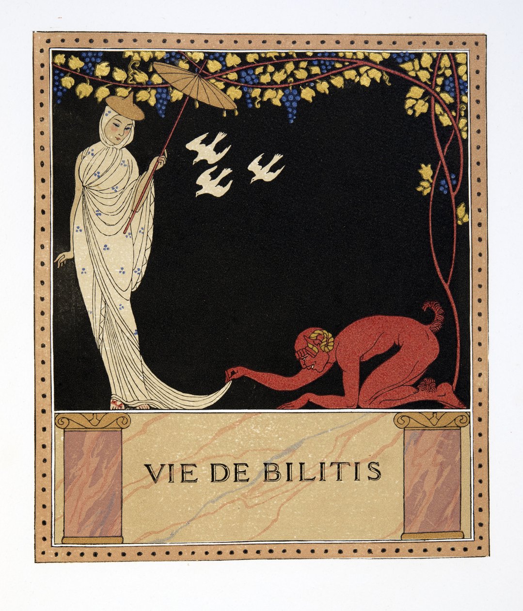 Bilitis élete, illusztráció a Les Chansons de Bilitisből, Pierre Louys, pub. 1922 (sablonnyomat) alkotó: Georges Barbier
