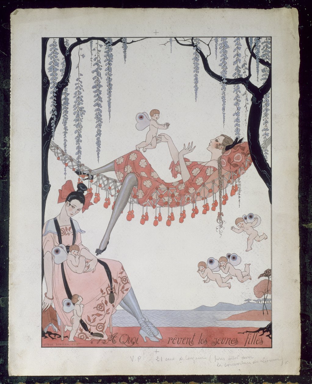 Miről álmodoznak a fiatal nők? 1918 (toll, tus és akvarell papíron) alkotó: Georges Barbier