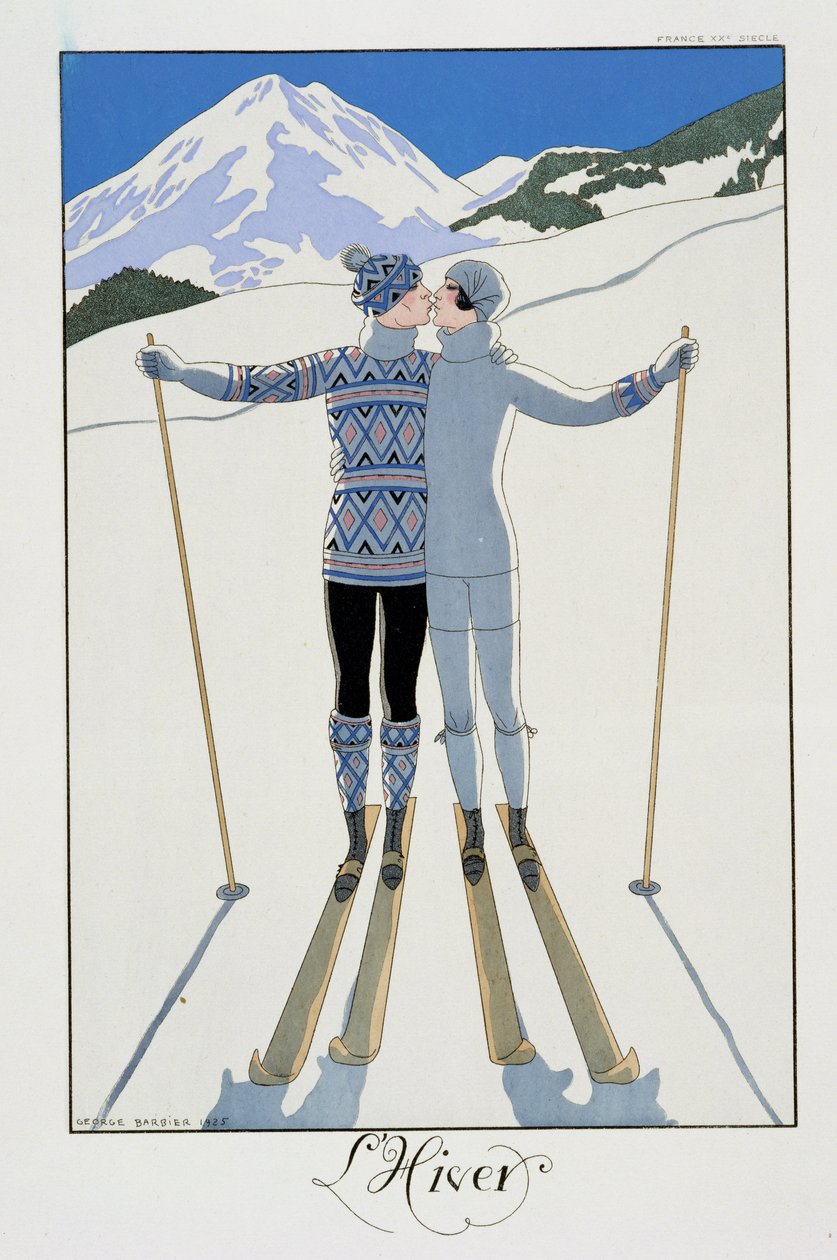 Tél: Szerelmesek a hóban, divatlemez a „Twentieth Century France”-ból alkotó: Georges Barbier