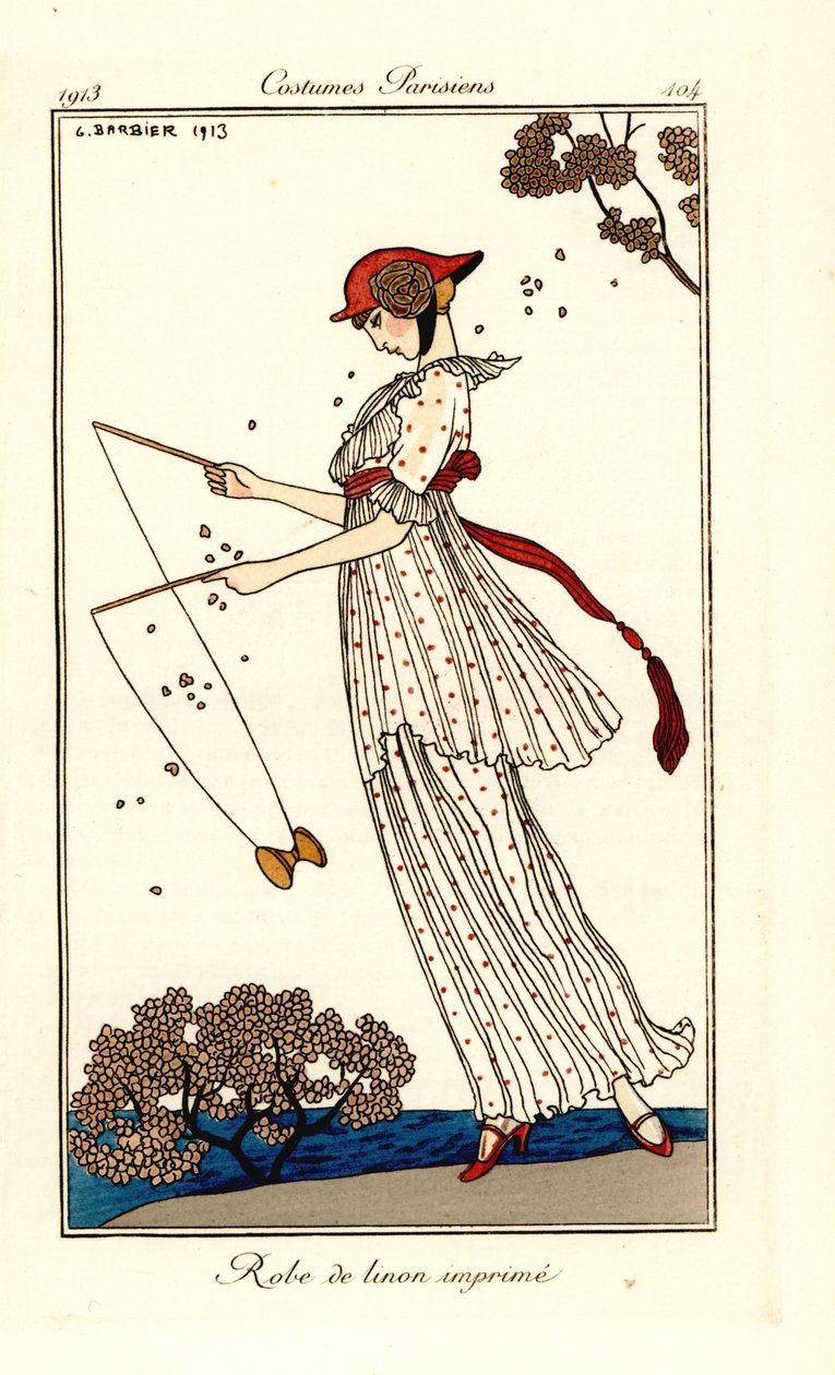 Nyomott vászonruhás nő diabolo játékot alkotó: Georges Barbier