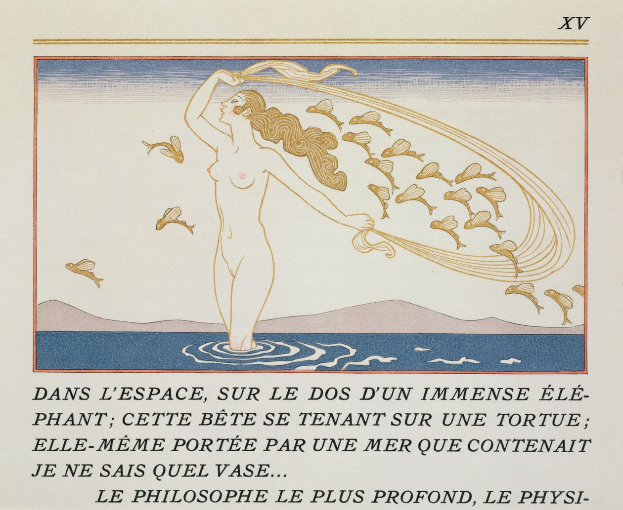 Vízben gázoló nő, Paul Valery (1871-1945) „Les Mythes” című illusztrációja, 1923-ban megjelent (pochoir print) alkotó: Georges Barbier