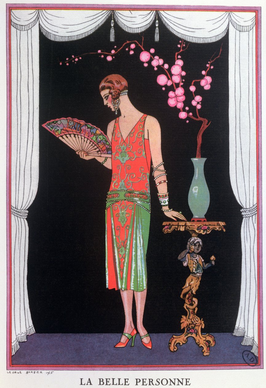 Érdemes estélyi ruha, divatlap a Gazette du Bon Ton-tól alkotó: Georges Barbier