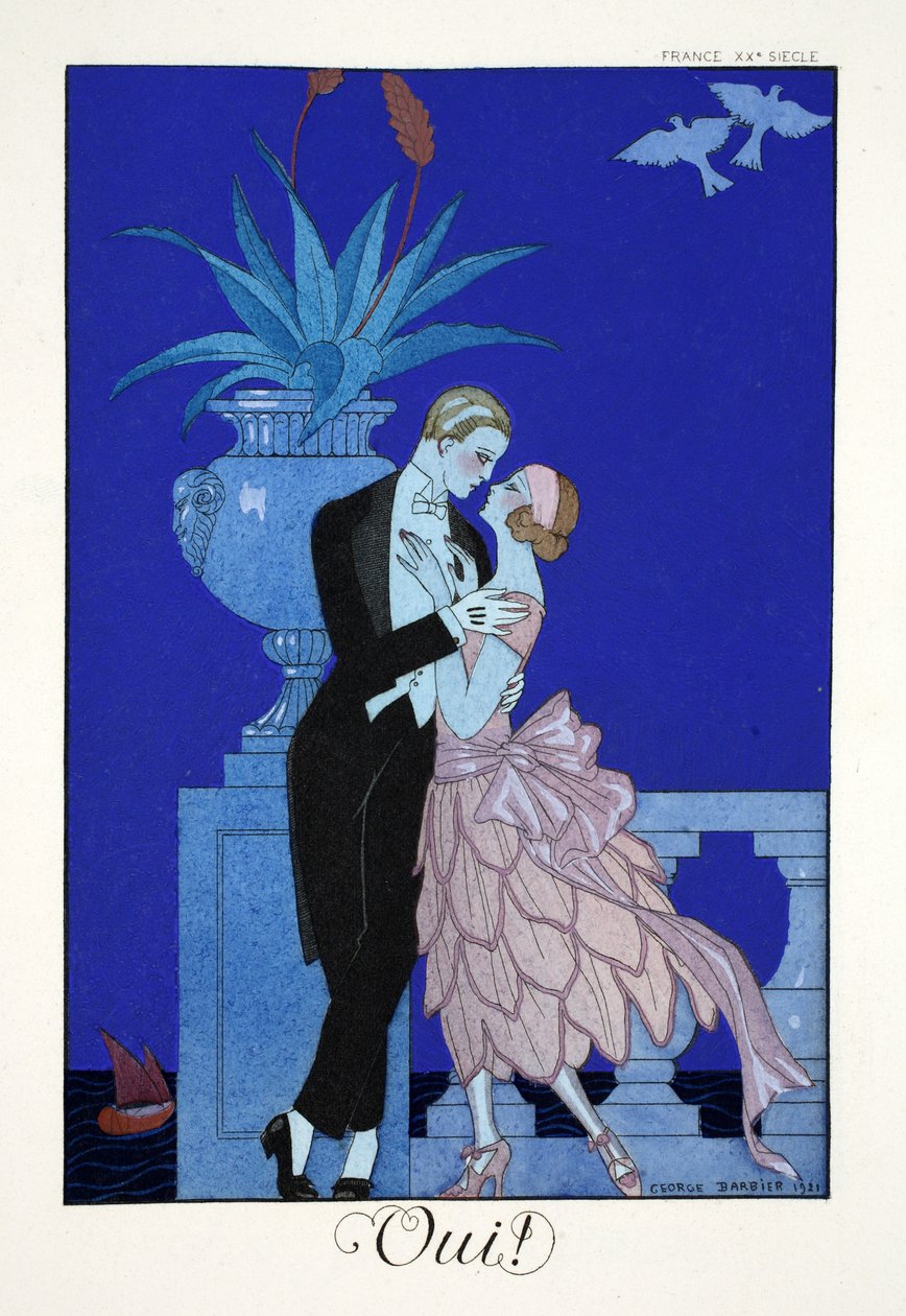 Igen!, a „Falbalas és Fanfreluches, Jelen, Múlt és Jövő módok almanachjából” alkotó: Georges Barbier