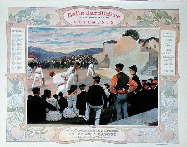 Baszk pelota, illusztráció szeptemberre a „La Belle Jardiniere” ruhaüzlet naptárából alkotó: Georges Bertin Scott