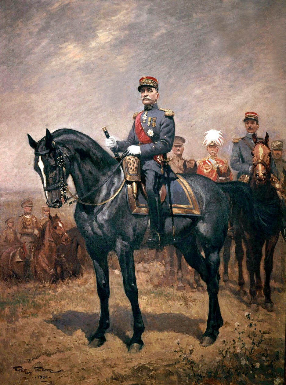 Ferdinand Foch marsall portréja lovon alkotó: Georges Bertin Scott