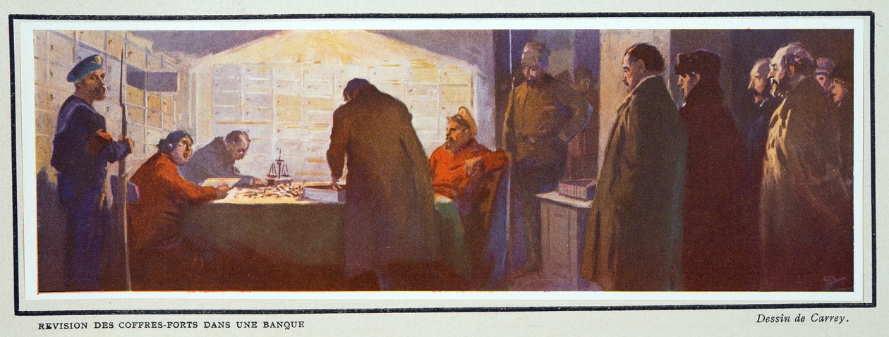 Egy bankszéf belseje a forradalom idején, a Histoire des Soviets, pub. 1922 (színes litográfia) alkotó: Georges Carrey