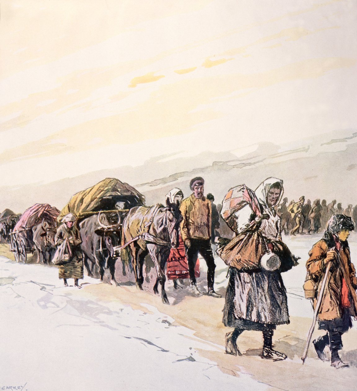 Éhező tömegek hagyják el hazájukat, 1924 körül (színes litográfia) alkotó: Georges Carrey