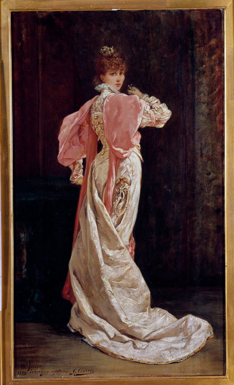 Henriette Rosine Bernard francia színésznő, Sarah Bernhardt (1844-1923) teljes alakos portréja Georges Jules Victor Clairin (1843 - 1919) festménye. 19. század. Párizs, francia vígjáték alkotó: Georges Clairin