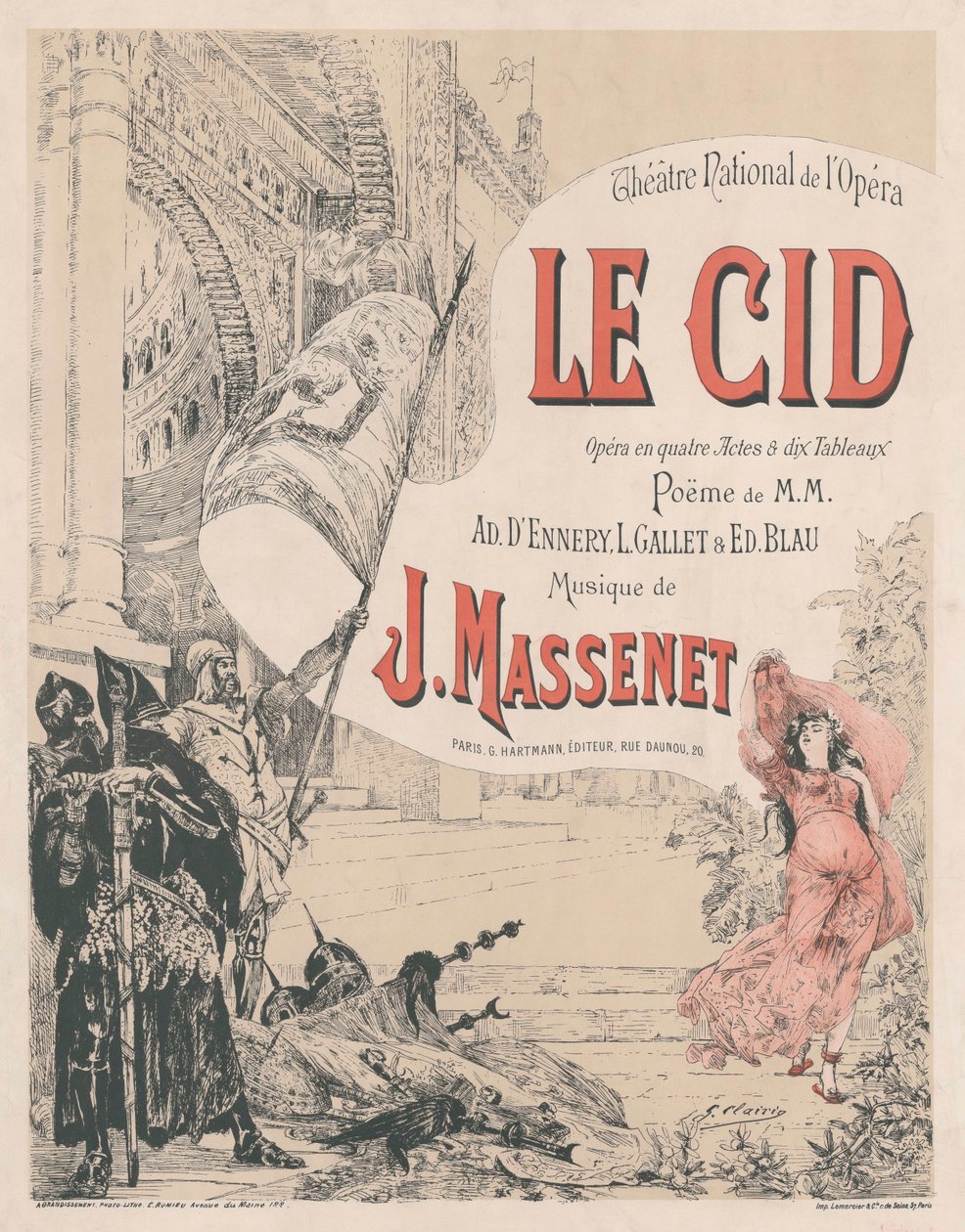 Plakát Jules Massenet Opera Le Cid premierjéhez, 1885. alkotó: Georges Clairin