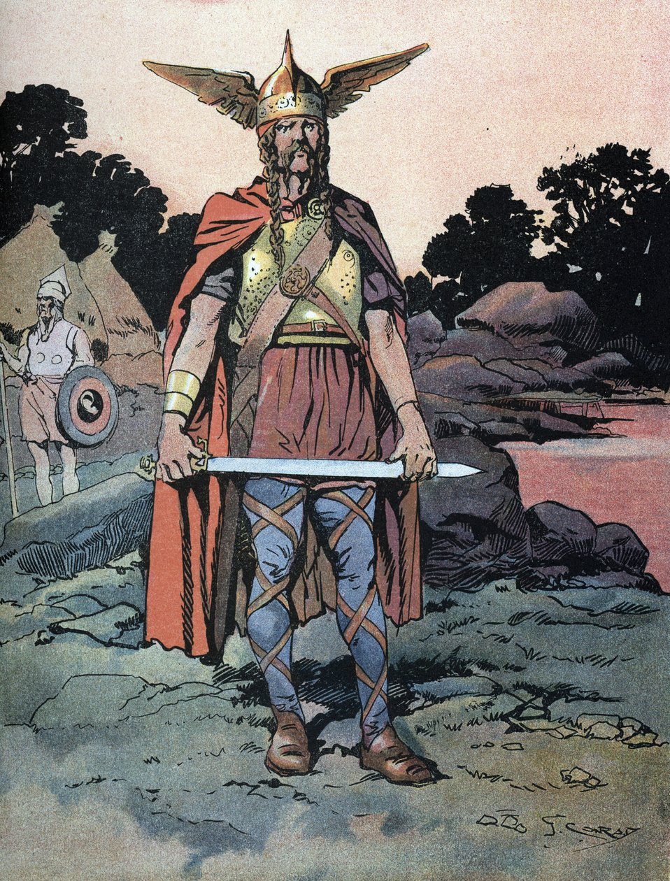 Vercingetorix (körülbelül 80-i. e. 46) harcos és az arvernesi törzs gall vezérének portréja alkotó: Georges Conrad