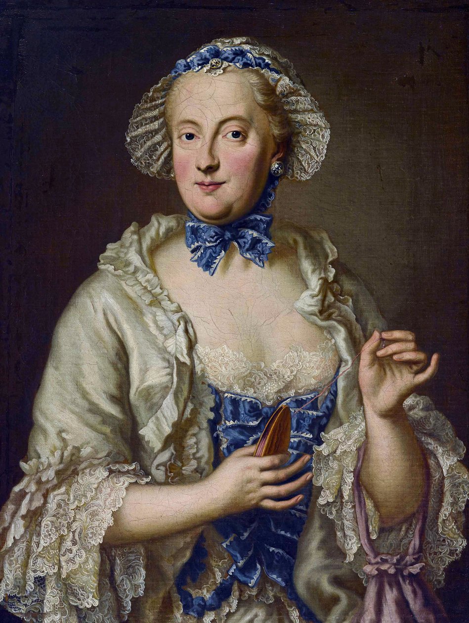 Marie-Anne de Saxe - (Marie Anne de Saxe) - Maria Anna Sophia Szászországból, Bajorország választónője (1728-1797) orsóval - George Desmarees (1697-1776). Olaj, vászon Méret: 82x61,5 cm Magángyűjtemény alkotó: Georges Desmarées