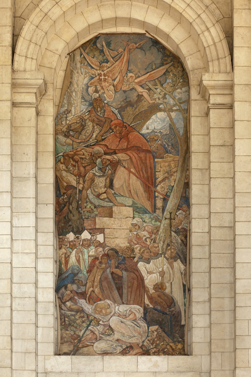 Katedrális. Volt apátsági templom (Abbaye Saint-Vaast). Belső. Déli kereszthajó. Falfestés. alkotó: Georges Desvallieres