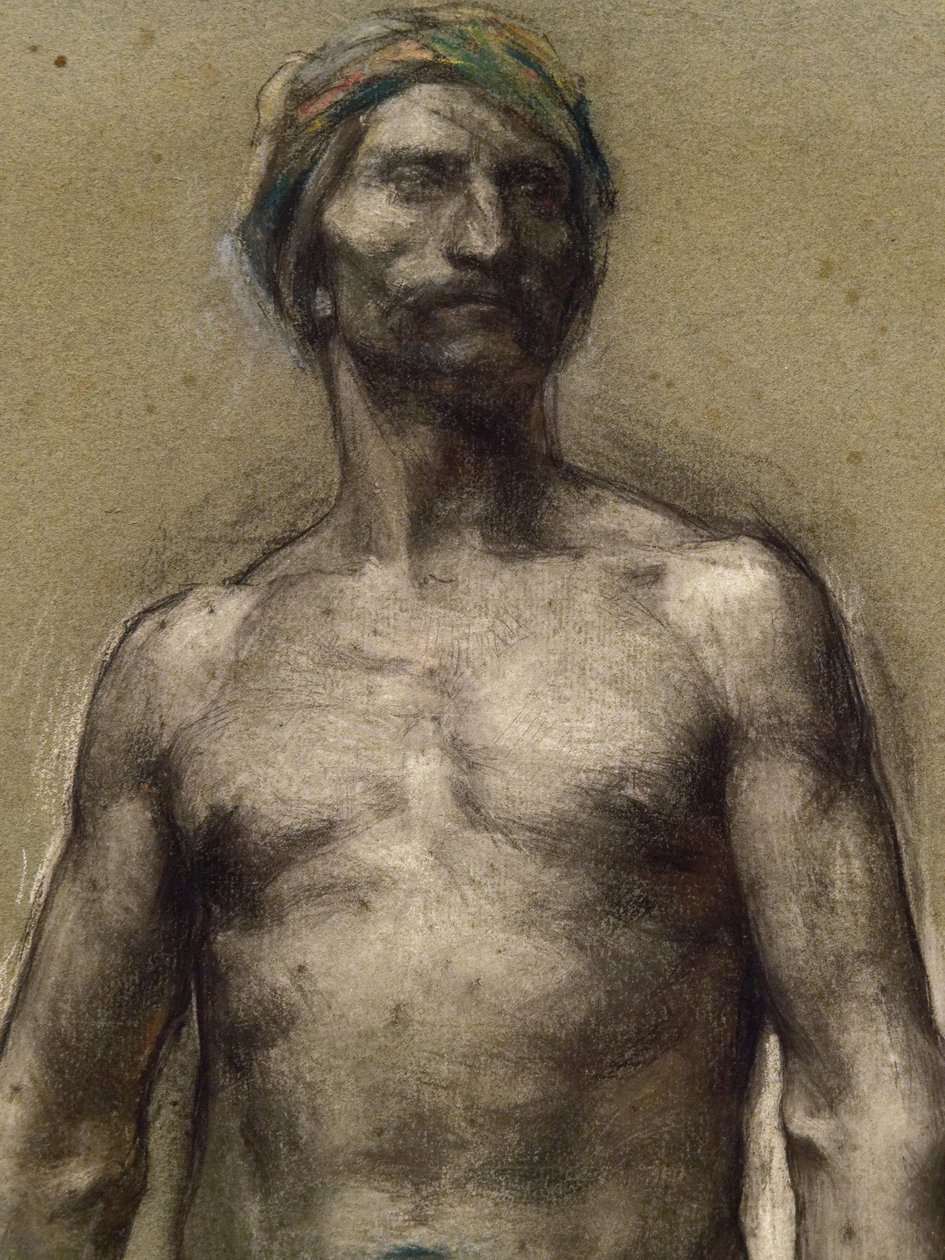 Tanulmány a meztelen férfiról a turbánnál (részlet) (1888 körül). George Desvallieres (1861-1950). Pasztell papírrúdra laminált kartonpapírra. Musee des Beaux-Arts de la Ville de Paris, PeuPalais. alkotó: Georges Desvallieres