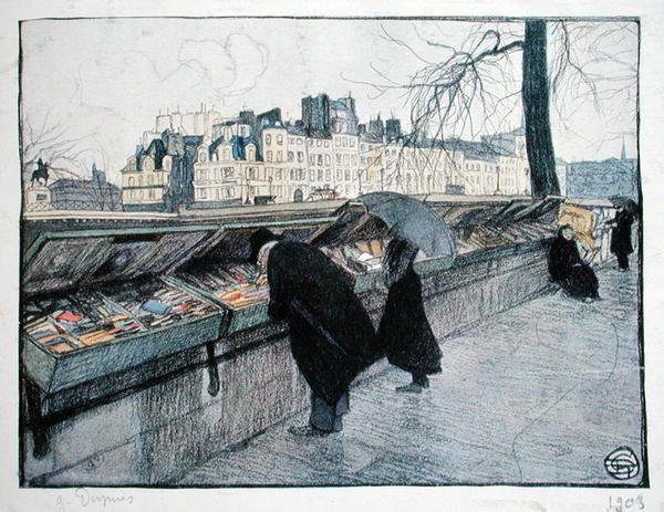 Bouquinistes a Szajna bal partján, a Pont-Neuf közelében, Párizsban alkotó: Georges Dupuis