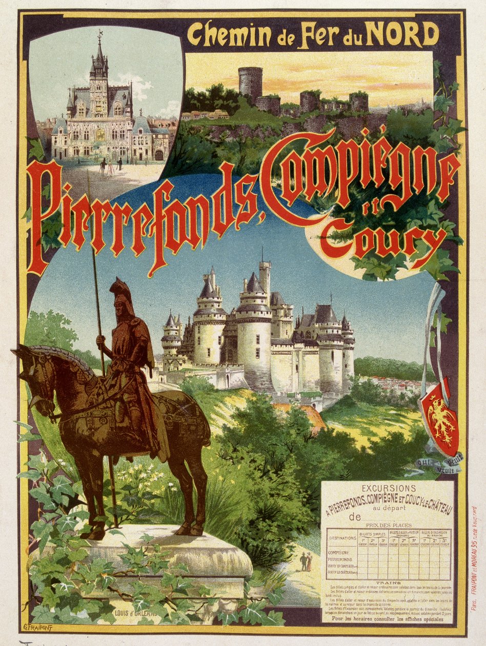 Pierrefonds, Compiègne és Coury – A Railways du Nord reklámplakátja, G. Fraipont alkotó: Georges Fraipont