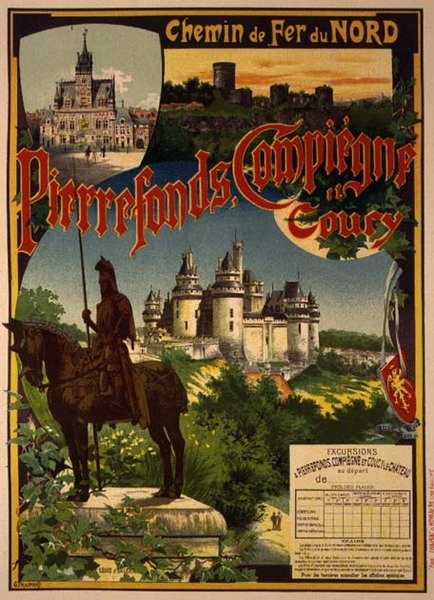 Északi vasúti kirándulásokat reklámozó plakát reprodukciója Pierrefondsba, Compiegne-be és Coucyba (litho) alkotó: Georges Fraipont