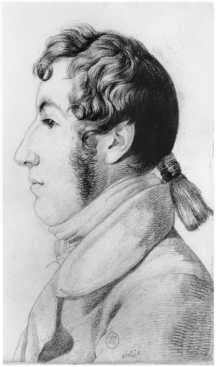 Idióta, illusztráció Jean Etienne Dominique Esquirol (1772-1840) kiadatlan értekezéséből a Salpetriere menedékház őrültjeiről, 1818 körül alkotó: Georges Francois Gabriel