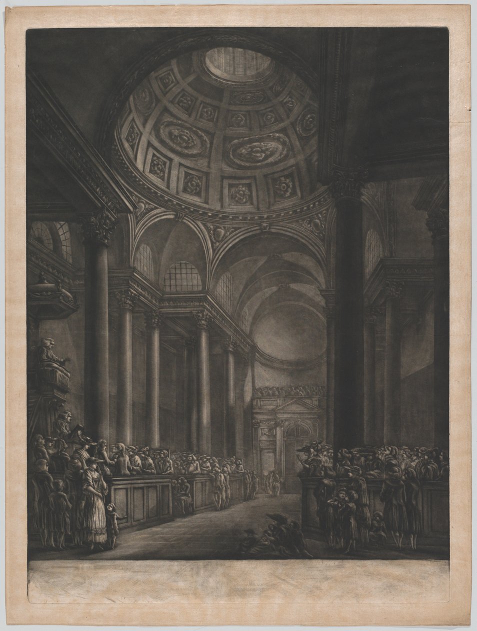 Kilátás St. Stephens Walbrook belsejéről, Készült a rajzból: Őfelsége ..., kb. 1767. alkotó: Georges François Blondel