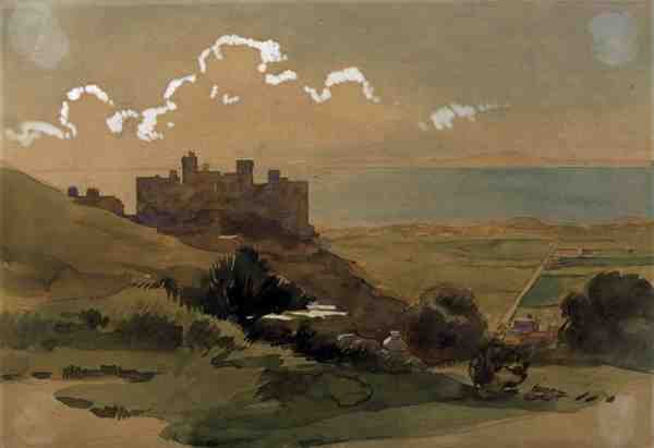 Harlech kastély, 1913 körül (akvarell) alkotó: Georges Gascoyne