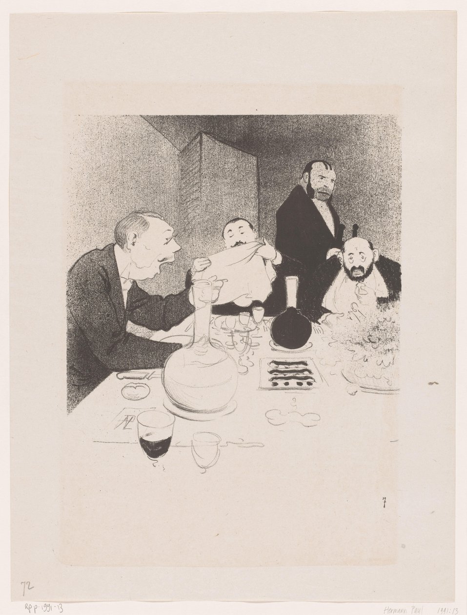 Mannen aan tafel tijdens een diner Fel van díszítve, és a barátai bankettet kínálnak neki (eredeti cím) A természet nagyszerű látványai; a Mr. Anybody élete (eredeti sorozatcím) alkotó: Georges Hermann Rene Paul