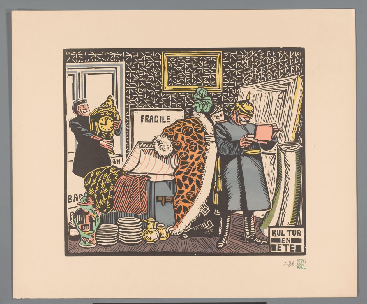A katonák kifosztanak egy házat Kultúra és étel (cím a tárgyon) alkotó: Georges Hermann Rene Paul