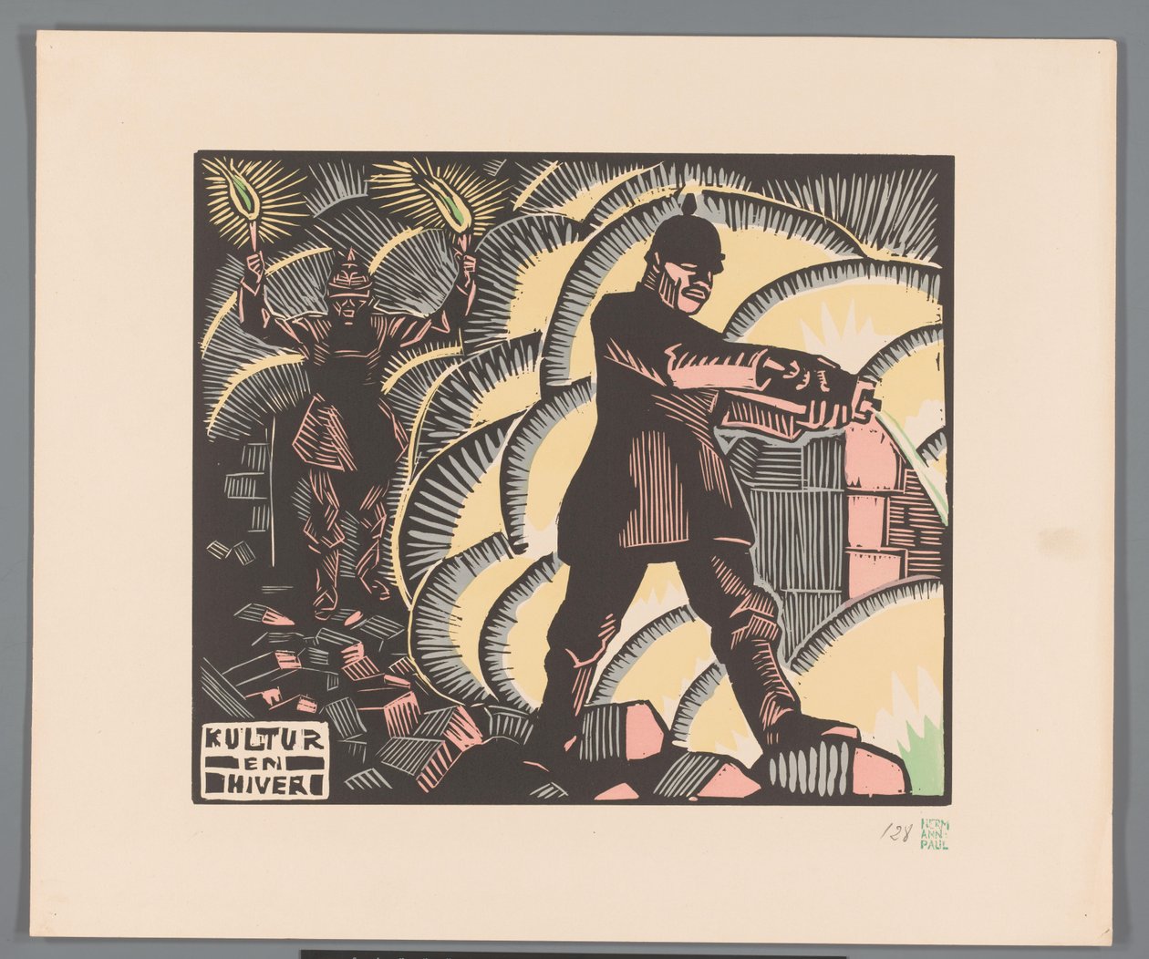 A katonák épületeket gyújtottak fel Kultúra és hiver (cím a tárgyon) alkotó: Georges Hermann Rene Paul