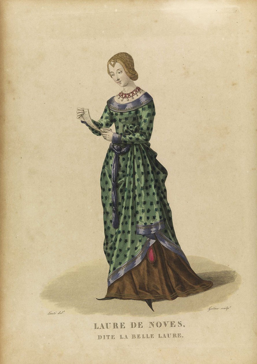 Laure de Sade - Laura de Noves (1310-1348) - Gatine, Georges Jacques (1773-1831) - 18. század vége. - Rézkarc, akvarell - Magángyűjtemény alkotó: Georges Jacques Gatine