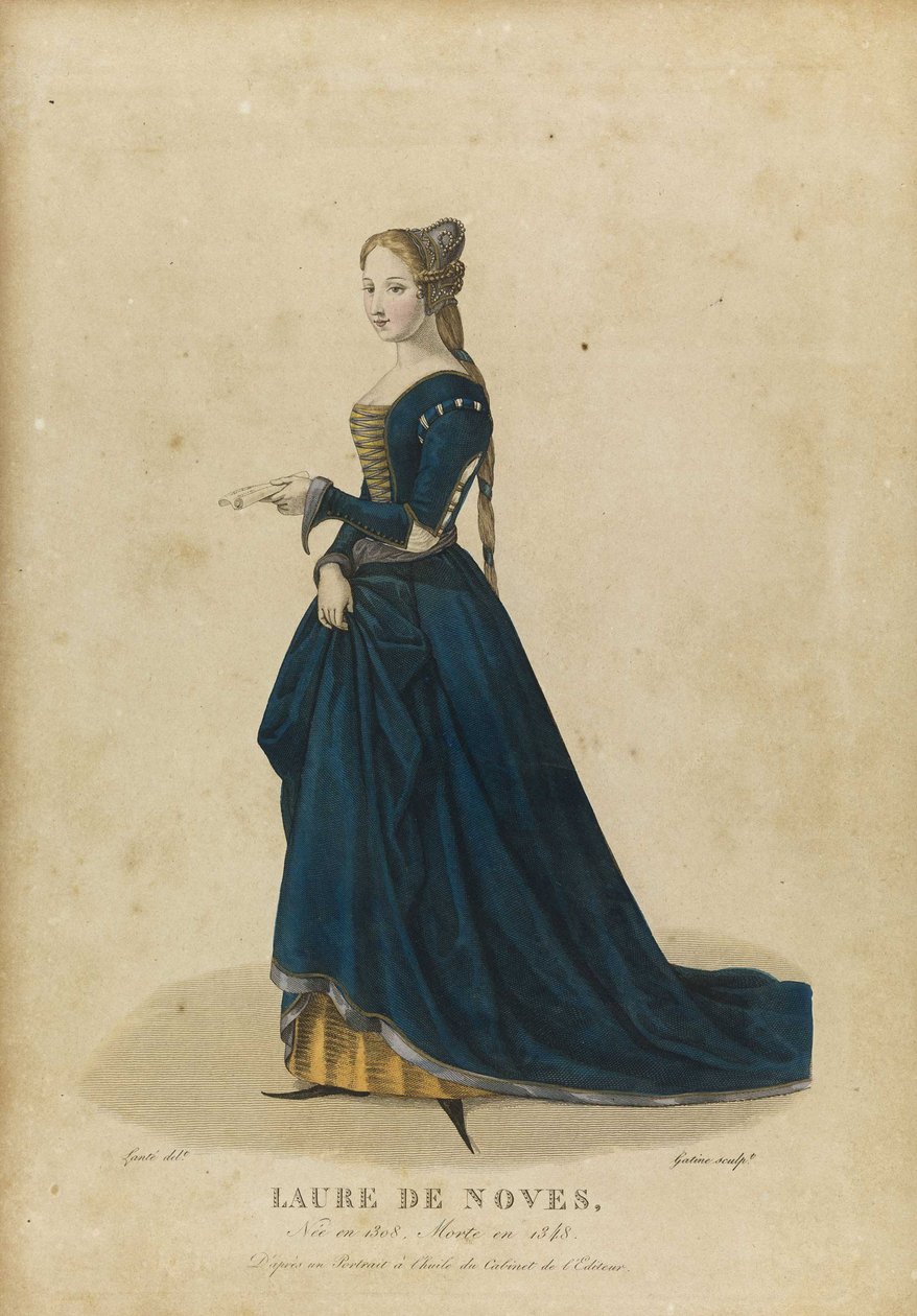 Laure de Sade - Laura de Noves (1310-1348) - Gatine, Georges Jacques (1773-1831) - 18. század vége. - Rézkarc, akvarell - Magángyűjtemény alkotó: Georges Jacques Gatine